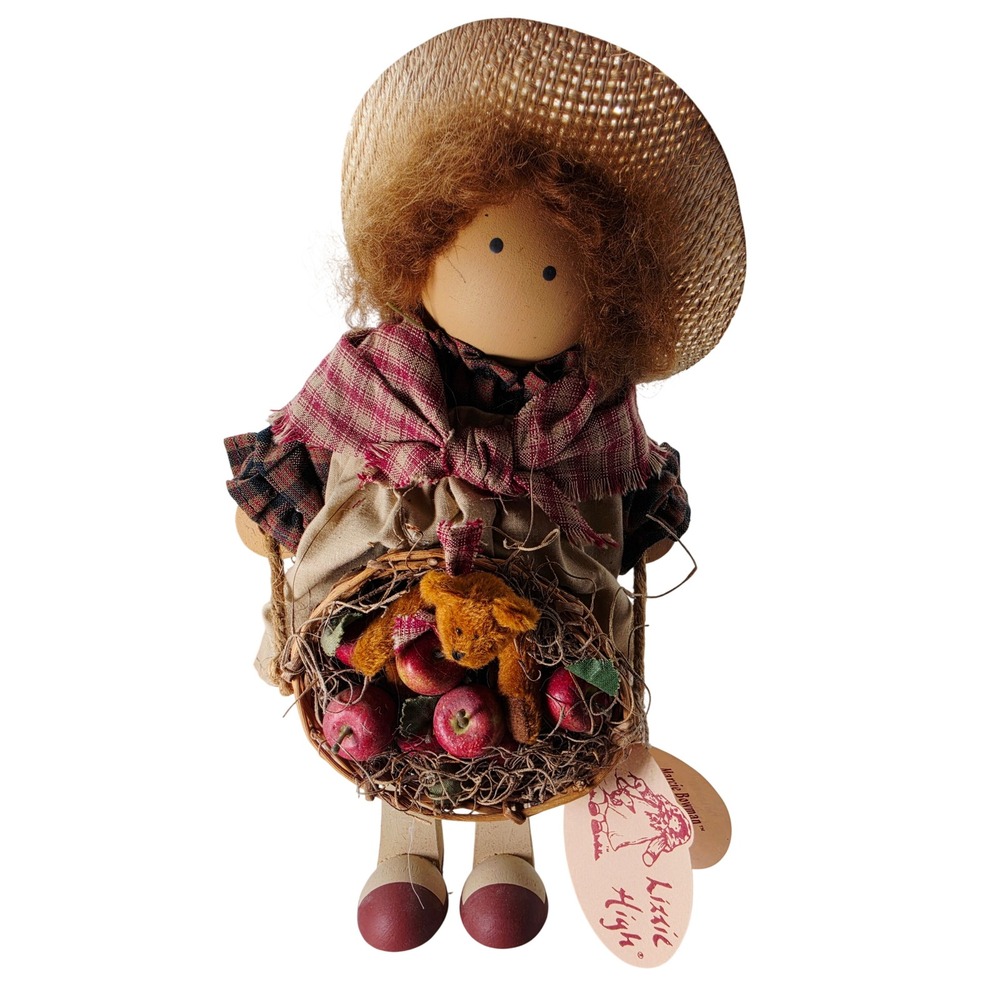 Lizzie High Marcie Bowman Doll 1471 Handcrafted Wood Folk Art Apple Basket 1999